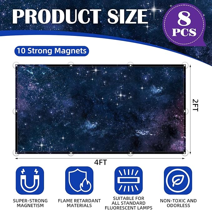 8 Pcs Fluorescent Light Covers - 4 x 2 Feet Covers for Ceiling Lights, Magnetic Light Filters for Classroom, Office, Hospitals, Home