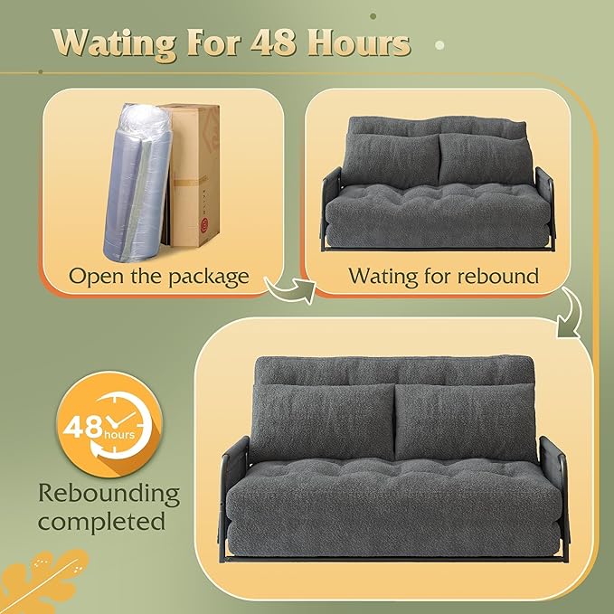 WLIVE Futon Sofa Bed with Adjustable Backrest, Bean Bag Chairs for Adults, Floor Couch with Armrest, Pillow, Low Profile Floor Seating for Living Room, Reading, Bedroom, Loveseat, Grey