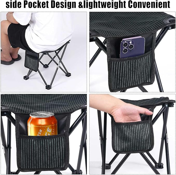 Tevaibo 2 Pack Camping Stool Portable, 13.7 Inch Folding Stool for Outdoor Gardening, Fishing, BBQ, Hiking with Carry Bag(400 LBS Capacity)