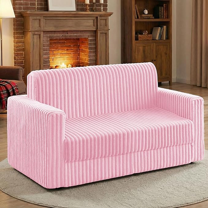 HABUTWAY Folding Sofa Bed, 2 in 1 Convertible Sleeper Chair with Armrest, Portable Fold Out Chair Bed, Comfy Floor Couch, Multi-Functional Lazy Sofa for Living Room Bedroom Dorm Home Office, Pink