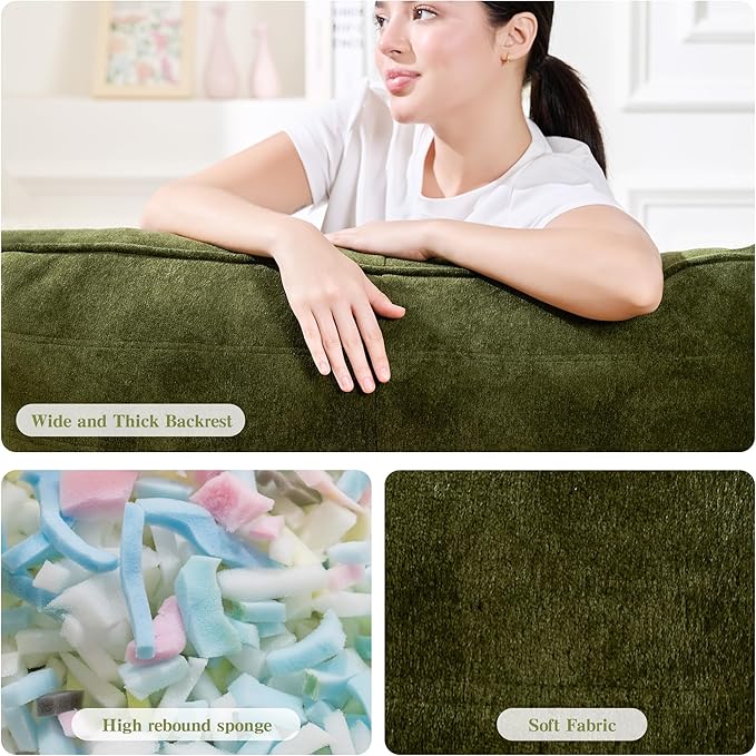 Cvortll Bean Bag Chair with Ottoman, Comfy Bean Bag Sofa with Memory Foam, Lazy BeanBag Sofa with Footstool, Fireside Bean Bag Couch for Living Room, Bedroom, Apartment (Green)