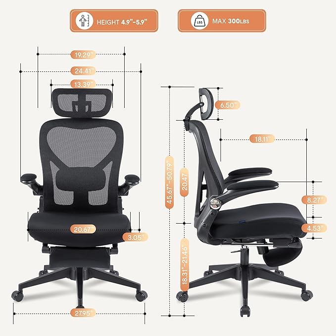 FLEXISPOT Foldex Ergonomic Office Chair, Folding Chair for Small Spaces with Lumbar Support, Flip-up Armrests, 3D Headrest, Desk Chairs with Footrest for Work,Video Game (Foam Black)