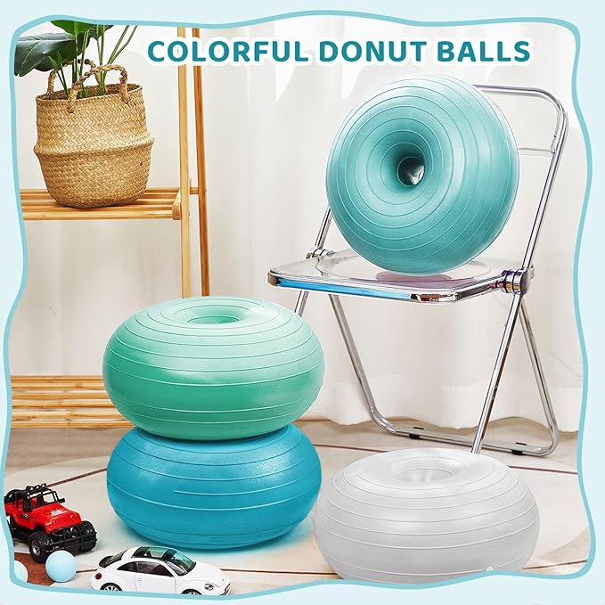 Lewtemi 4 Pcs Flexible Seating for Classroom Elementary 20 Inch Yoga Ball Chair Inflatable Donut Ball Chair with Inflator for Kids Student Sensory Balance Office Exercise