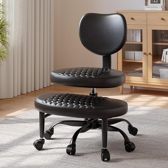 Anunweldo Cross Legged Office Chair, 360° Swivel ADHD Chairs for Adults, Height Adjustable Ergonomic Cross Legged Office Chair with Wheels, Wide Cross Legged Chair for Meditation, Yoga (Black)