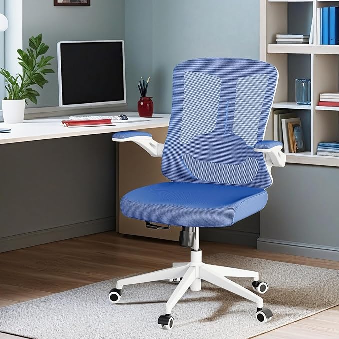 Ergonomic Office Chair - 400LB Comfy Desk Chairs with Lumbar Back Support, Mesh Computer Chairs with Wheels and Arms for Home Office, Study (Blue-Without Headrest)