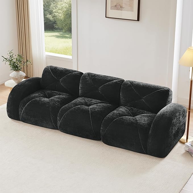 Modular Sectional Sofa with Free Combination,Boneless Floor Couch for Living Room & Lounge,Velvet 3-Seater Sectional Couch with Comfortable Deep Seat,No Assembly Needed