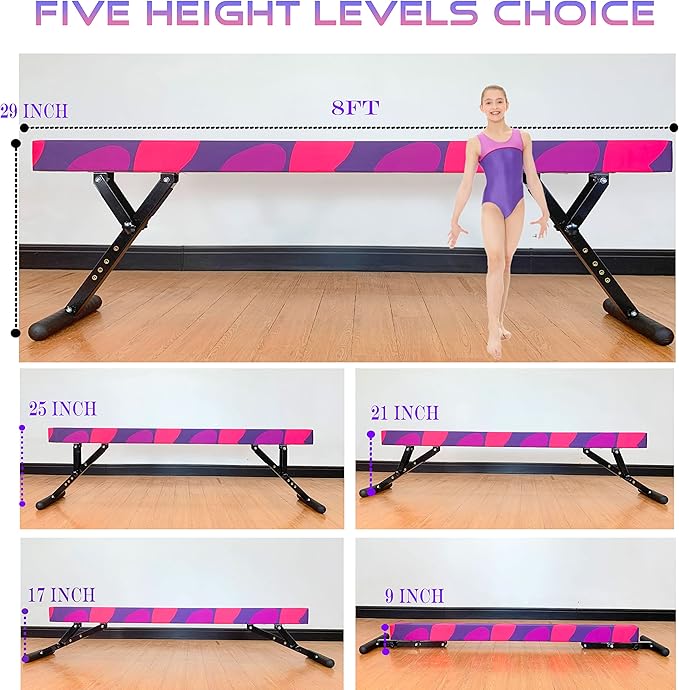 MARFULA Adjustable Balance Beam 8 ft Gymnastic Beam Adjustable Height for Kids and Teenage of All Gymnastic Levels, Gymnastic Training Beam Gymnastic Equipment for Athlete Home and Gym Club Use