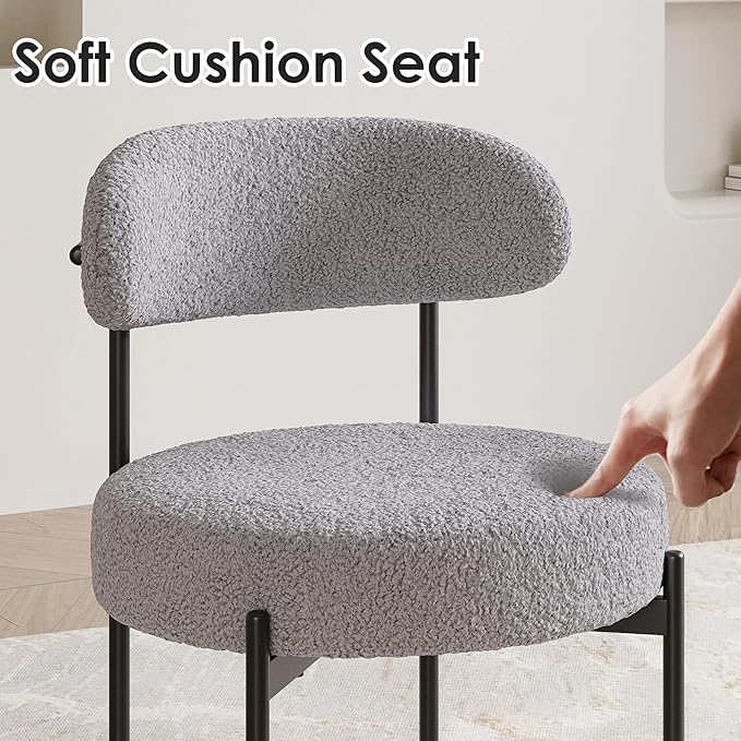 Farini Dining Chairs Set of 4,Mid-Century Modern Kitchen Chair Curved Backrest Round Upholstered Sherpa Dining Chairs with Metal Legs,Grey