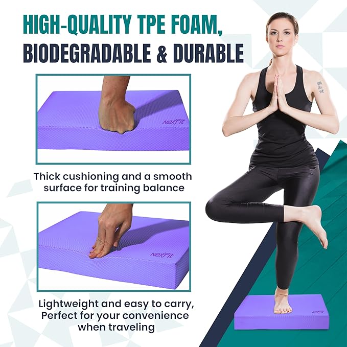 NexFit High-Density Balance Pad - Durable TPE Foam Balance Pad Physical Therapy, Foam Exercise Pad with Non-Slip Surface, Lightweight for Home & Gym Workouts, Core Strength & Balance Enhancement