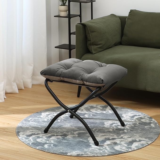Mordchil HF 15"(H) Folding Ottoman, Set of 2, Foldable Footrest Stool, Small Foot Stool for Couch, Collapsible Foot Rest Ottoman for Sofa, Accent Padded Ottomans for Living Room, Bedroom, Dark Grey