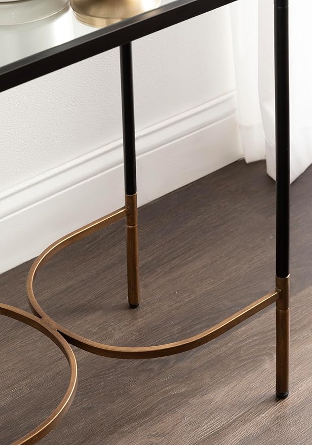 Kate and Laurel Catriona Modern Glam Metal Skinny Side Table, 19 x 11 x 24, Black and Gold, Rectangular Slim Living Room End Table with Geometric Base for Use as Bedroom Accent or Entryway Decor
