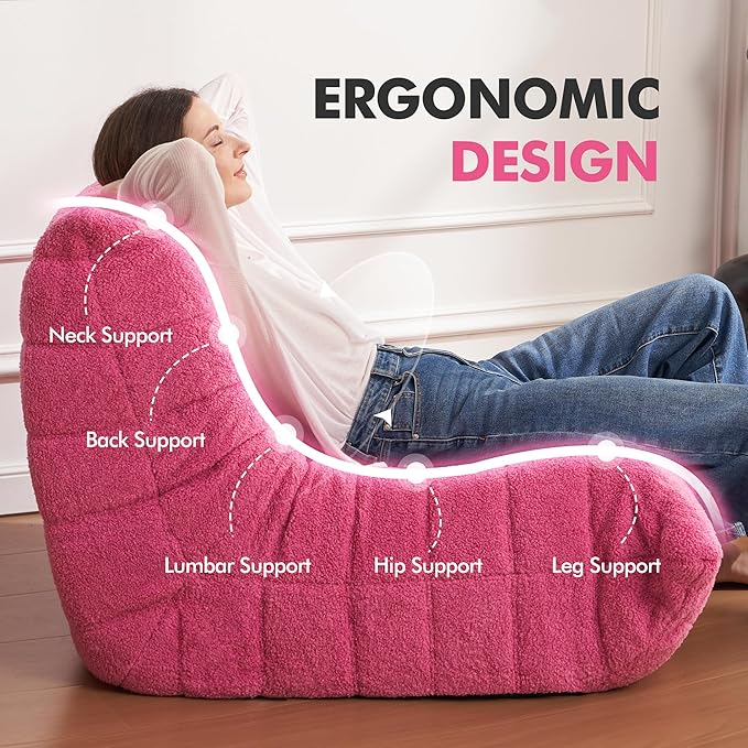 Bean Bag Chair Big Sofa Beanbag Chair for Adults Fireside Chair Bean Bag Lounger with Memory Foam Filled for Home,Apartment or Gaming Venue(DarkPink Teddy)