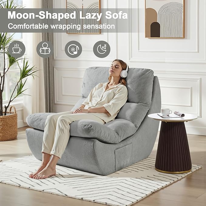 Set of 2 Giant Bean Bag Chairs for Adults, Boneless Lounge Chair, Togo Sofa, Fireside Chair, Anti Cat Scratch Fabric with Machine Washable, Single Sofa for Bedroom, Living Room, Reading Corner (Grey)