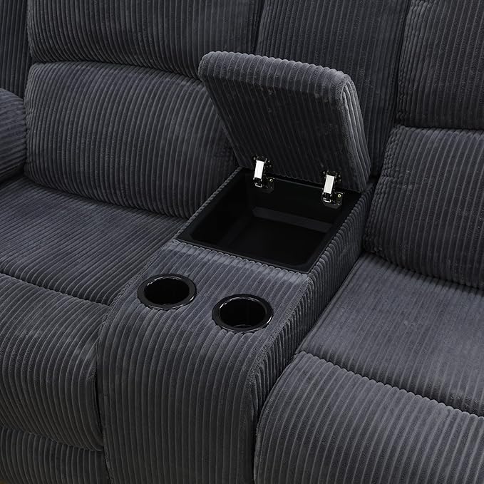 SIENWIEY Manual Recliner Sectional Sofa for Living Room,L Shaped Reclining Sectional Corner Couch,Gray Corduroy Recliner Sofa Set with Storage Console/Drop Down Coffee Table/Cup Holders
