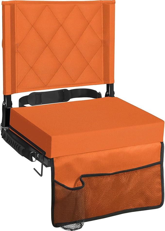 Sheenive Stadium Seats for Bleachers with Back Support, Bleacher Seats with Backs and Cushion Wide, Padded Portable Folding Comfort Stadium Chair with Shoulder Strap, Perfect for Sports Events, Orange