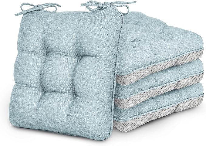 Love's cabin Memory Foam Chair Cushions Set of 4, Outdoor/Indoor Chair Pads for Dining Chairs 4 Pack, Seat Cushions for Kitchen, Dining Room, Office, Patio Chairs, 19"x19"x3.5" Light Blue