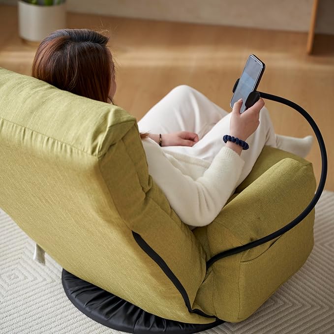 Lounge Sofa Chair with Side Pocket Armrests & Phone Holder. Gaming Chair for TV, Reading,Video,Games.Indoor Floor Chaise in Livingroom, Bedroom.Adjustable Foldable Backres&360° Swivel (Green1)