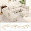 Oversized Modular 8 Seater Sofa with Removable Covers and Storage, Convertible U, L-Shaped and Sleeper Sectional, Modern Sectional Couch with Ottoman Chaise for Living Room, Bedroom, Apartment, Beige