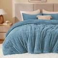 BEDELITE Fleece Oversized Queen Comforter Set -Super Soft & Warm Fluffy Blue Fog Bedding, Luxury Fuzzy Heavy Bed Set for Winter with 2 Pillow Cases