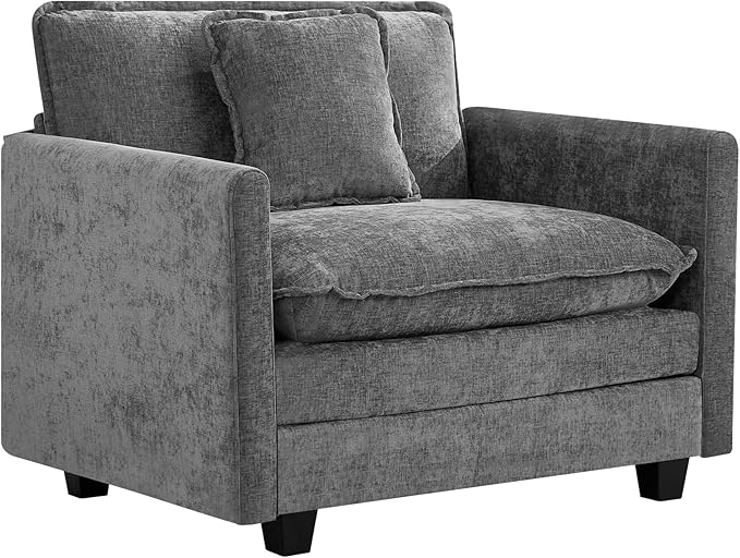 UMBFUN Cloud Couch Accent Chair, Oversized Comfy Modular Sofa with Deep Seat Cushions, Chenille Upholstered Lounge Chair for Living Room & Bedroom, Grey