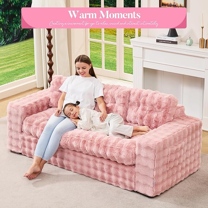 Hobestluk 3-Seater Sofa Boneless Couch with Tufted Button Design 2 in 1 Comfy Cloud Couch Oversized Sofa for Living Room Bedroom Apartment or Office (Pink, 3 Seater)