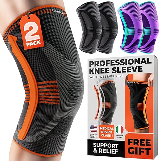 DR. BRACE ELITE Knee Brace with Size Stabilizer (2 Pack) Knee Brace for Women & Men, Workout, Sports, Daily Knee Compression Sleeve for Maximum Knee Pain Support & Fast Recovery (Mars, XXX-Large)