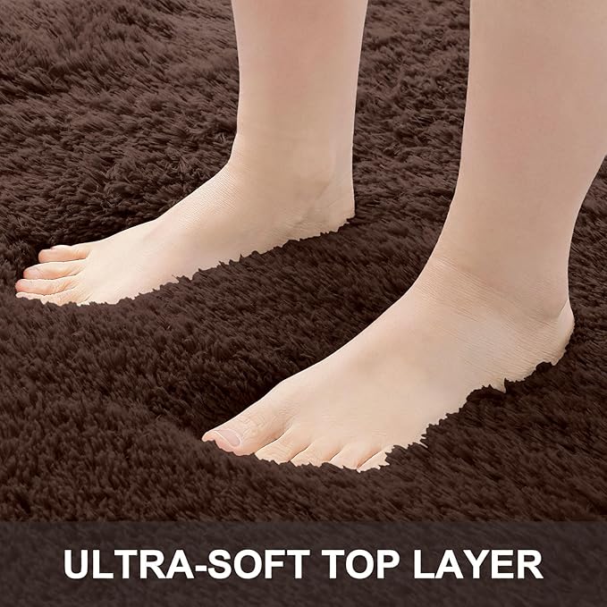 OLANLY 2x5 Machine Washable Runner Rugs for Hallway, Soft Fluffy Shaggy Bedside Rugs for Bedroom, Living Room, Indoor Floor Carpet for Kids Girls and Boys, Nursery Rooms, Home Decor Aesthetic, Coffee