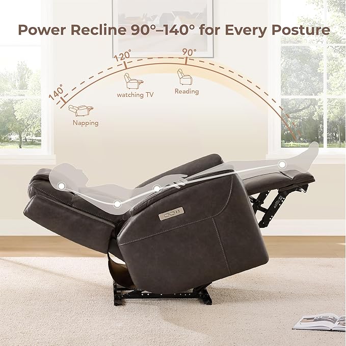 CHITA Power Recliner Chairs for Adults, Electric Leather Super Zero Gravity Recliner with USB & Type-C Charging Ports for Living Room, Bedroom & Home Theater Relaxation, Faux Leather in Chocolate