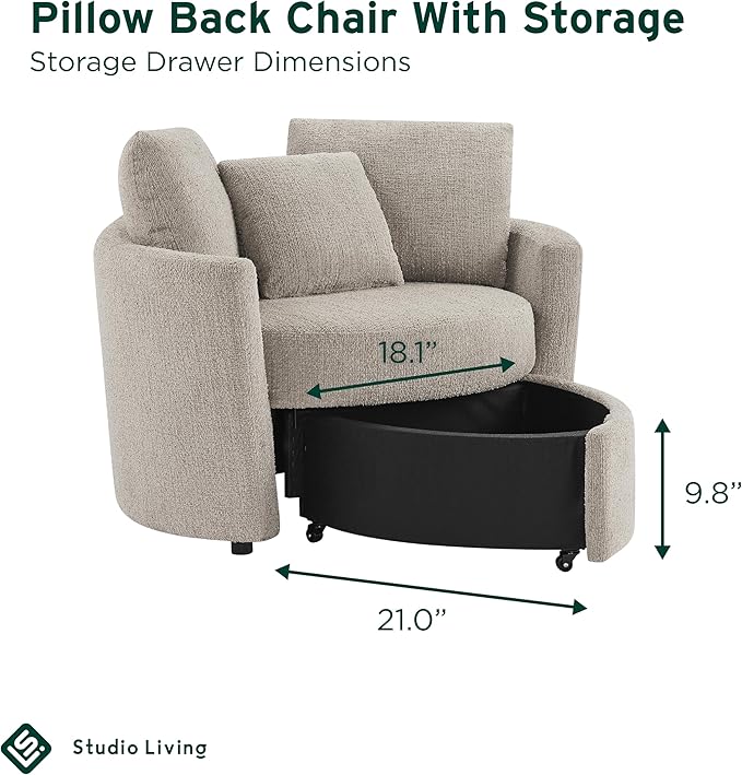 Studio Living® Beckett 48" Storage Chair, Modern Farmhouse, Pocket Coil Comfort, Easy Assembly, Chenille Fabric, Taupe