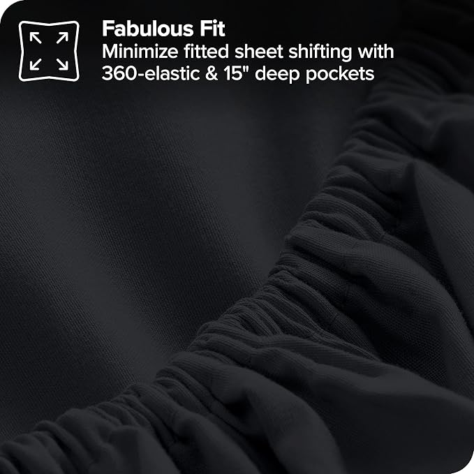 Bare Home Bed-in-A-Bag 7 Piece Comforter & Sheet Set - Full XL - Goose Down Alternative - Ultra-Soft 1800 Premium Bed Set (Full XL, Black/Black)