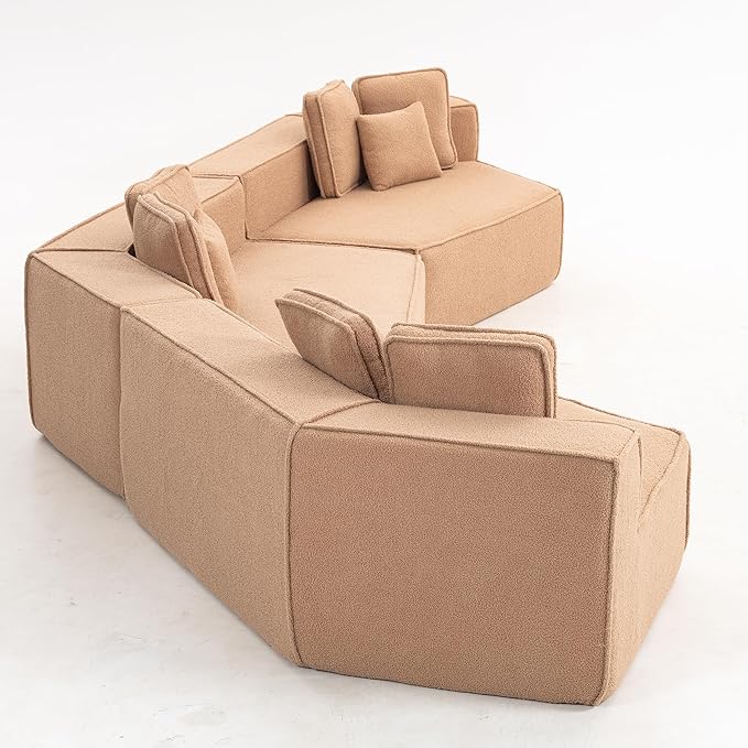 EPOFIT 181" Extra Large Modular Sectional Sofa, 3-Piece Couch with Teddy Fleece, Full-Foam Cushions and 9 Pillows, High-Density Foam Padding, All-Compressed Design – Brown