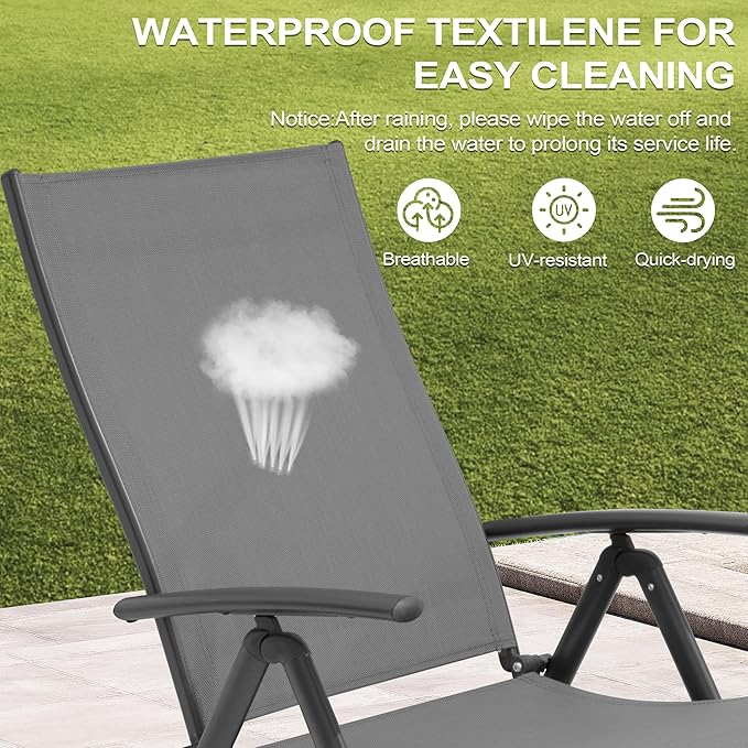 Crestlive Products Folding Patio Chaise Lounge Chair Outdoor, Aluminum Adjustable Outdoor Pool Recliner Chair, Assemble-Free, 8 Positions