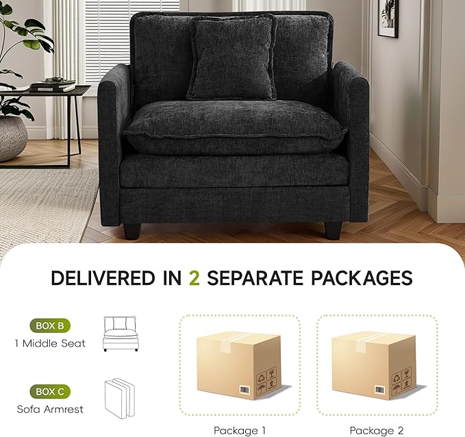 UMBFUN Cloud Couch Accent Chair, Oversized Comfy Modular Sofa with Deep Seat Cushions, Chenille Upholstered Lounge Chair for Living Room & Bedroom, Dark Grey