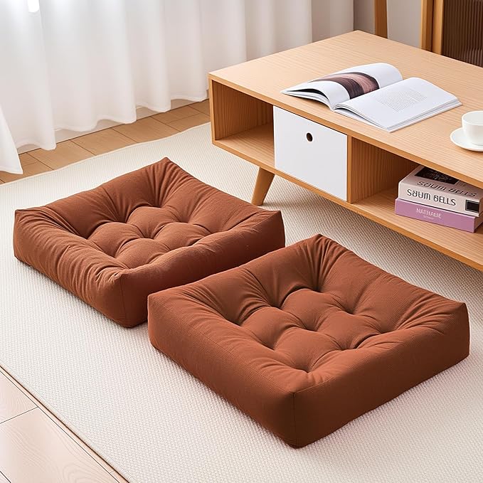 Tikuns 4Pcs Floor Pillows for Adults, 22x22 Inch Meditation Cushions, Large Square Sitting Cushion Living Room Memory Foam Pillow for Sitting (4, Brown, 22x22x6 Inch)