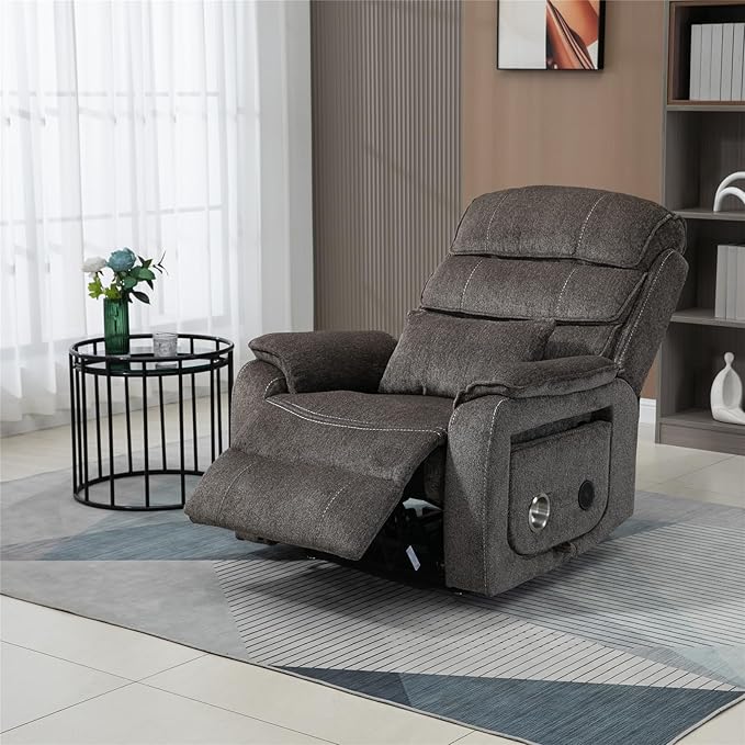 Large Recliner Chair for Elderly | 6ft Tall and Big Man 400lbs | Chenille | Power Lift, Lay Flat, Stand Up, Wireless Charging Device, Extended Footrest, Massage Heat, Cup Holder, Lumbar Pillow