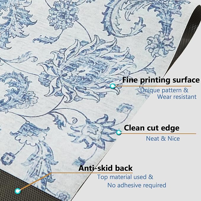 Chair Mat for Hardwood Floor, 36" x 48"Desk Mat for Hard Wood & Tile, Anti-Slip Hard Floor Protector Rolling Chair Mat, Protector for Home Office, Blue Flower