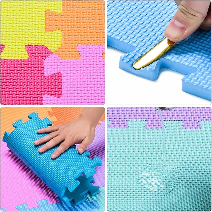 qqpp EVA Rubber 18 Tiles Interlocking Puzzle Foam Floor Mats - Baby Play Mat for Playing | Exercise Mat for Home Workout. White, Green, Gray. QC-AHLb18N