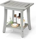 Waterproof Shower Benches for Inside Shower, Poly Lumber Shower Stool with Storage Shelf & Adjustable Feet, SPA Bathroom Seat Chair for Shaving Legs, Indoor or Outdoor Use, Grey