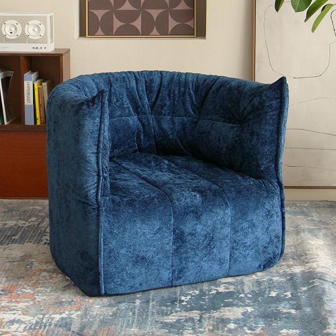 N&V Mid Century Brigantin Deep Relaxation Sofa, Soft Premium Chenille, for Living Room Bedroom and Office (Blue, Single)