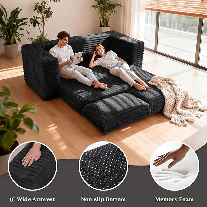 HABUTWAY Convertible Folding Sofa Bed Couch,3 in 1 Pull Out Couch Bed,Loveseat Sleeper Sofa Bed,Boneless Couches with Pillows for Living Room Bedroom, Black