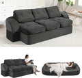 MeMoreCool Convertible Floor Sofa Couch – 3-Seater Sleeper with Tufted Cushions, Dark Grey Corduroy Modular Foam | Cloud Couch for Living Room & Bedroom | No Assembly | Soft Ergonomic Support
