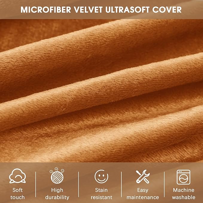Bean Bag Chairs for Adults - Memory Foam Furniture BeanBag Chair - Kids/Teens Sofa with Soft Micro Fiber Cover - Round Fluffy Couch for Living Room Bedroom College Dorm - 4 ft, Golden Brown