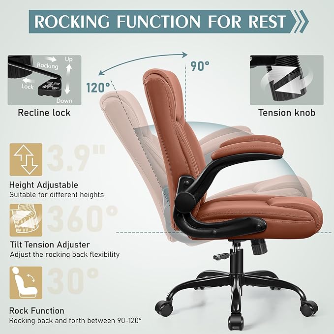 Leather Office Chair, PU Home Computer Desk Chairs with Ergonomic Back Support, 360°Swivel Free, Small Gaming Chair with Wheels and Adjustable Armrests, for Short People Use