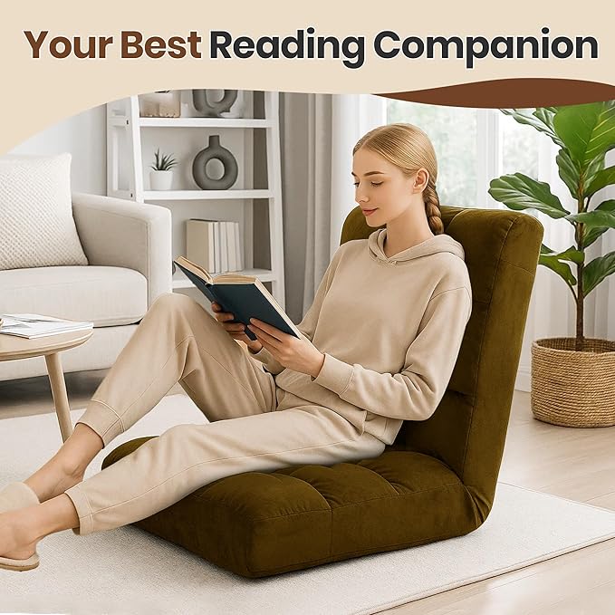 Large Lazy Sofa, 24-inch Wide Plush Velvet Adjustable Floor Chair, 14-Position Armless Sofa(tan)