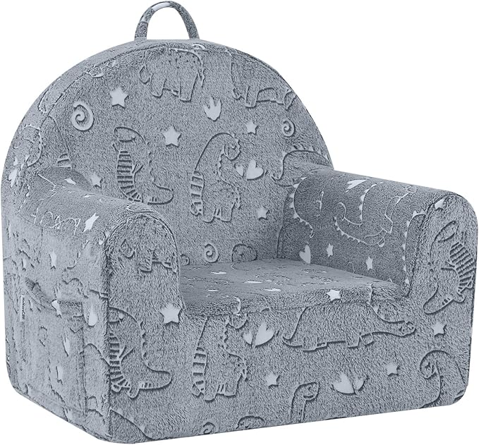 MeMoreCool Comfy Toddler Chair for 1-3 Years Old, Glow Dinosaur Kids Reading Chair, Soft Plush Toddler Armchair, Cozy Foam Lounge Kids Armchair for Baby Room, Living Room, Playroom, Reading Nook
