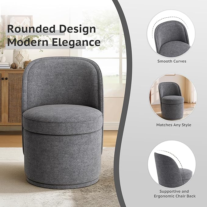 MALOL Swivel Accent Chair Set of 2, 360° Swivel Round Chair with Hidden Storage, Vanity Chairs, Modern Small Barrel Armchair for Living Room/Bedroom, Darkgrey