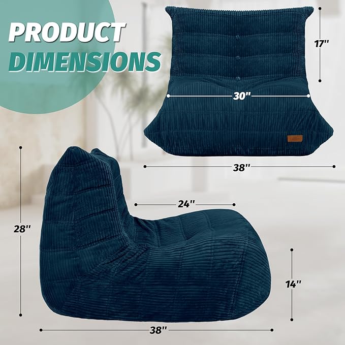 Bean Bag Chair,Giant Beanbag Chairs for Adults,Comfy Large Fireside Chair Lazy Sofa,Corduroy Bean Bag Lounger with Memory Foam Filled,Floor Sofa Couch for Home,Dorm,Living Room (Navy Blue)