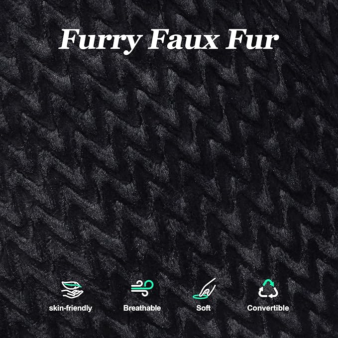 Hobestluk 3 in 1 Bean Bag Chair Giant Bean Bag Chairs for Adults with Chevron Plush Fur Cover Convertible Bean Bag Floor Cushion with Machine Washable Cover for Living Room (Chevron Plush Black)