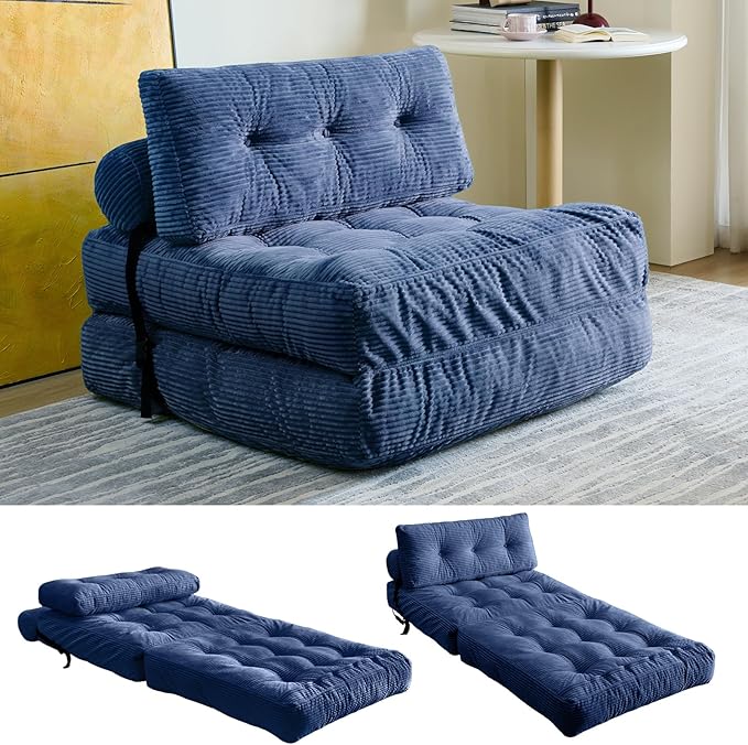 Convertible Sofa Bed & Couch Bed - Oversized Adult Sleeper Chair & Bean Bag Chair, Foldable Floor Bed with Backrest, Comfortable Lazy Sofa for Bedroom, Living Room & Dorm