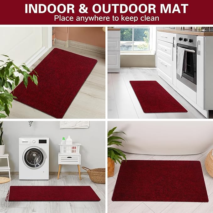 Indoor Ultra Thin Doormat, Low Profile Inside Doormats, 30" x 17" Absorbent Strong Dirt Trapper Door Mat, Non Slip Rubber Backing Welcome Mat for Patio, Porch,Outdoor Entrance,Christmas Party